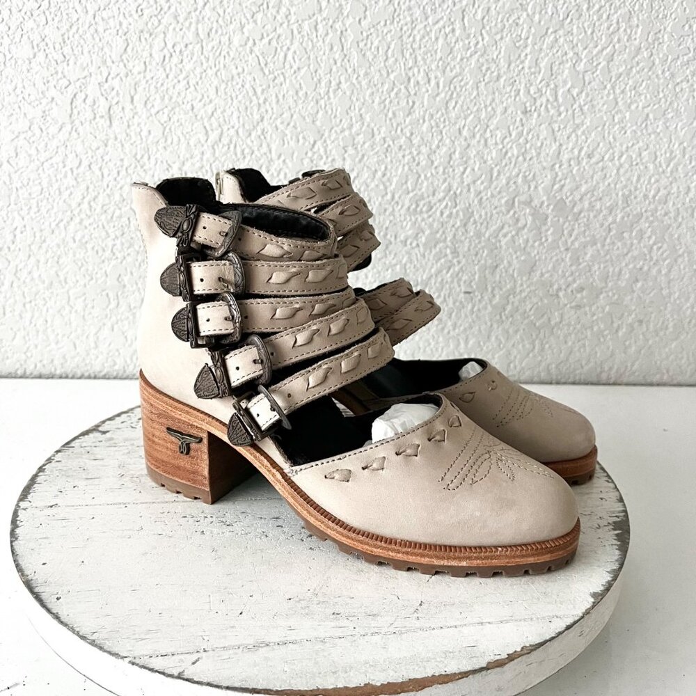 Lane Boots WESTANGO  Western Heels Tan Sandals Cowgirl Leather Buckle 6 NEW - Picture 3 of 10